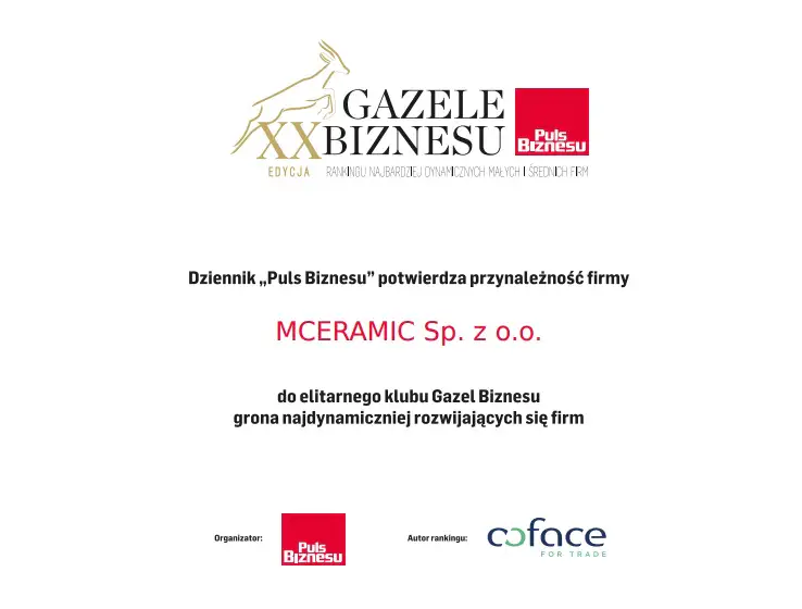 MCeramic zdobyła tytuł GAZELE BIZNESU 2019!