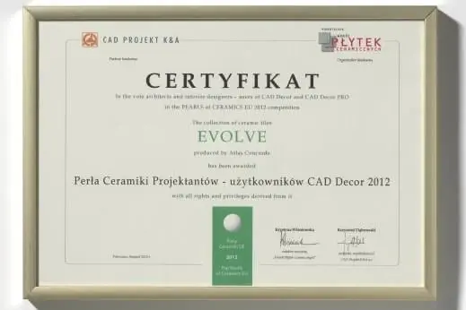 Certyfikat dla firmy Atlas Concorde za serię EVOLVE